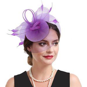 Crafts Penny Mesh Hat Fascinator with Mesh Ribbons and Black Feathers